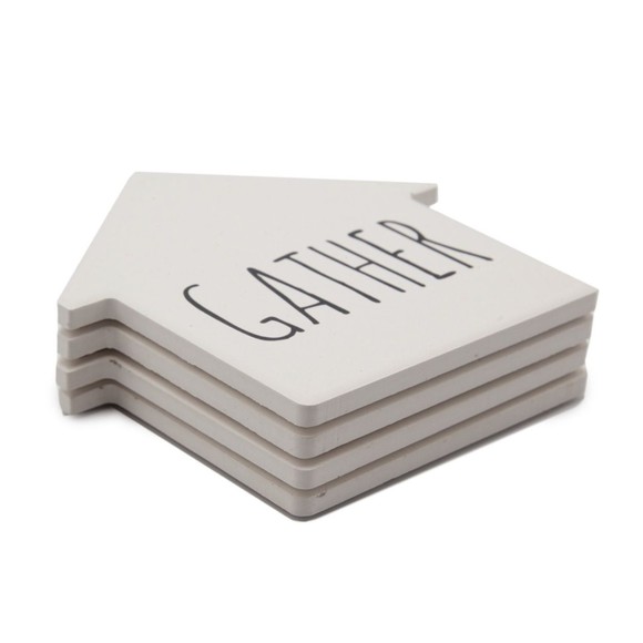 Celebrate Decorative Coaster Set House Shape Gather White Stoneware Coasters 4pc - Picture 3 of 5
